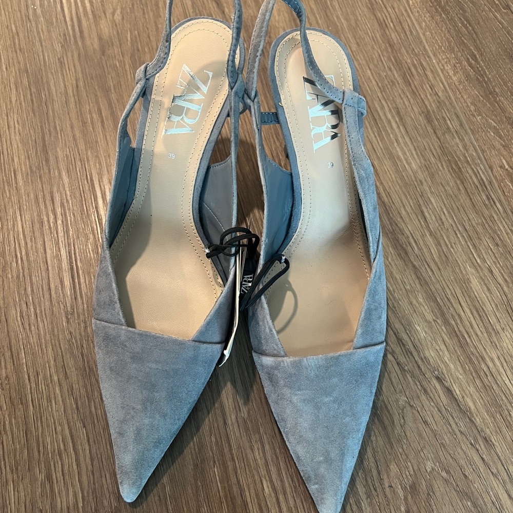 Zara Blue Heels Elegant Slingback Pumps